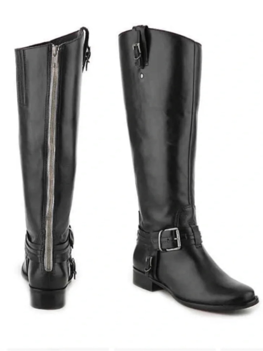 Matisse Flashback Leather Black Knee-High Riding Boots with Buckle Detail